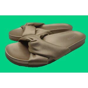 J.Crew Women's Size 9 Gold Knotted Slide Sandals Faux Leather Upper Minimalist